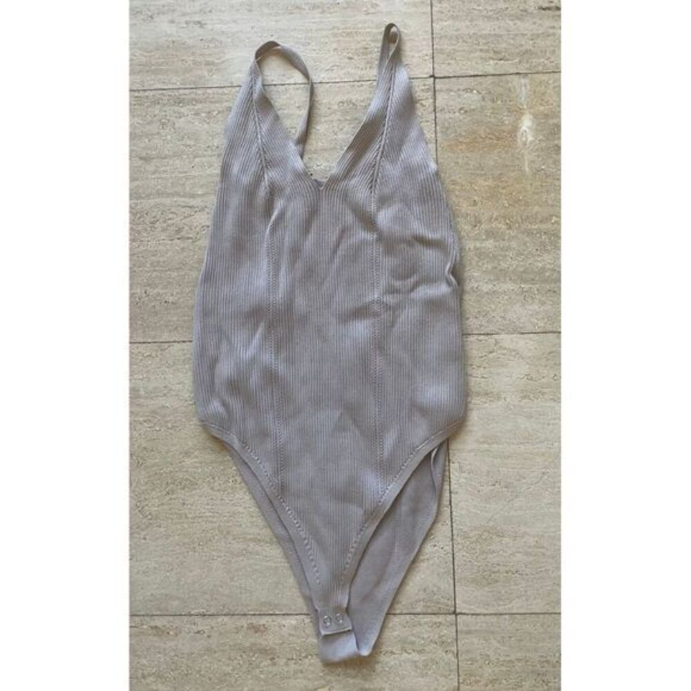 Wishlist Ribbed V-Neck Bodysuit Sleeveless Light Basic Tank Leotard L